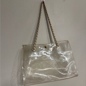 Clear Transparent Quilted Tote with Gold Chain Strap
